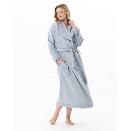 Peignoir croisé long en peluche flanelle ESSENTIEL Ciel | Lingerie le Chat