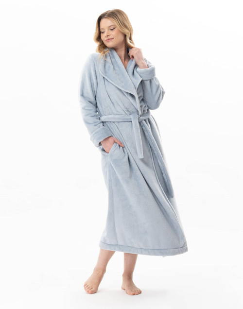 Peignoir croisé long en peluche flanelle ESSENTIEL Ciel | Lingerie le Chat