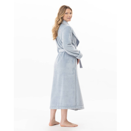 Peignoir croisé long en peluche flanelle ESSENTIEL Ciel | Lingerie le Chat