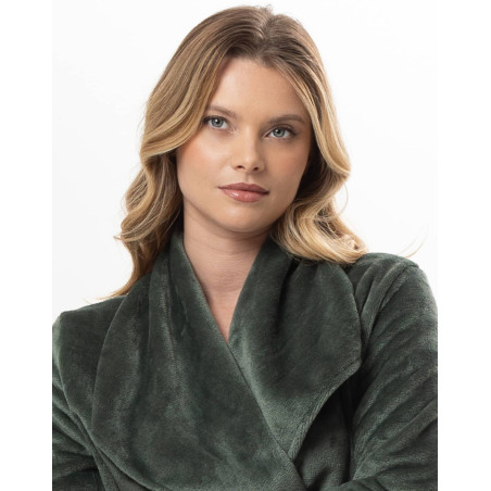 Plush flannel crossed dressing gown ESSENTIEL Lichen | Lingerie le Chat