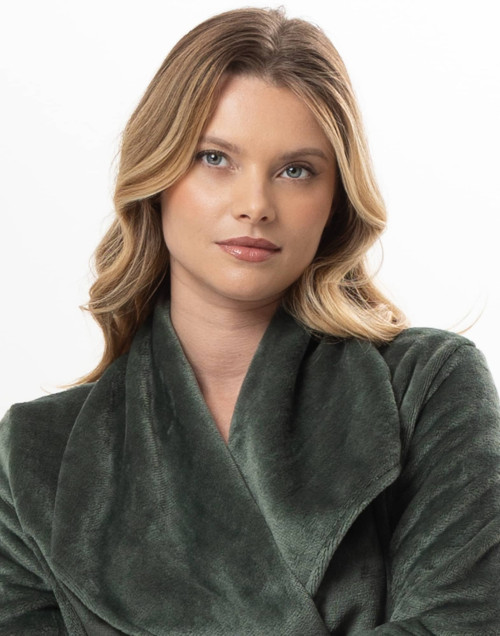 Plush flannel crossed dressing gown ESSENTIEL Lichen | Lingerie le Chat