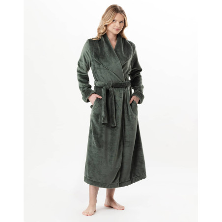 Plush flannel crossed dressing gown ESSENTIEL Lichen | Lingerie le Chat