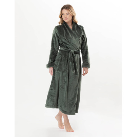 Plush flannel crossed dressing gown ESSENTIEL Lichen | Lingerie le Chat