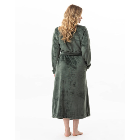 Peignoir croisé long en peluche flanelle ESSENTIEL Lichen | Lingerie le Chat
