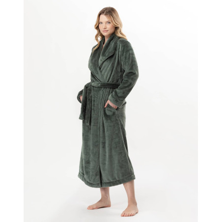 Plush flannel crossed dressing gown ESSENTIEL Lichen | Lingerie le Chat