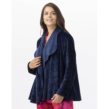 Short plush flannel jacket ESSENTIEL Navy Blue | Lingerie le Chat