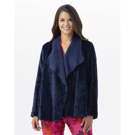 Short plush flannel jacket ESSENTIEL Navy Blue | Lingerie le Chat