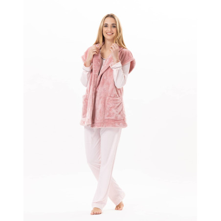 Short-sleeved button-down jacket in plush flannel ESSENTIEL Blush | Lingerie le Chat