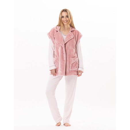 Short-sleeved button-down jacket in plush flannel ESSENTIEL Blush | Lingerie le Chat