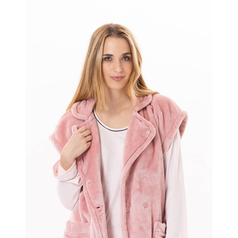 Short-sleeved button-down jacket in plush flannel ESSENTIEL Blush | Lingerie le Chat