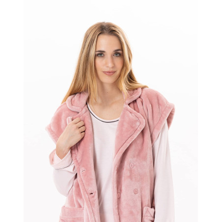Short-sleeved button-down jacket in plush flannel ESSENTIEL Blush | Lingerie le Chat