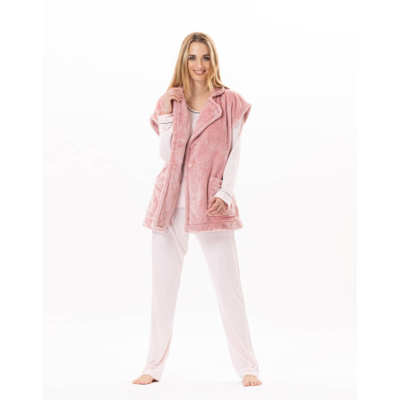 Short-sleeved button-down jacket in plush flannel ESSENTIEL Blush | Lingerie le Chat