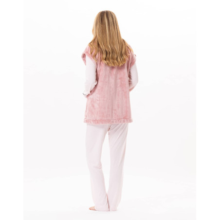 Short-sleeved button-down jacket in plush flannel ESSENTIEL Blush | Lingerie le Chat