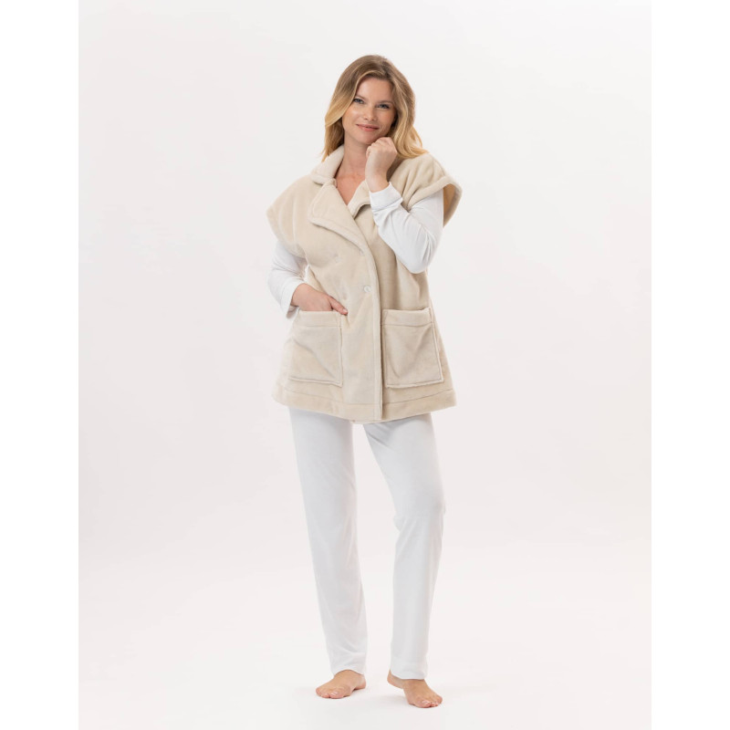 Short-sleeved button-down jacket in plush flannel ESSENTIEL Shell | Lingerie le Chat