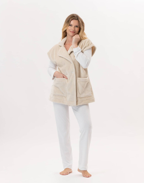 Short-sleeved button-down jacket in plush flannel ESSENTIEL Shell | Lingerie le Chat