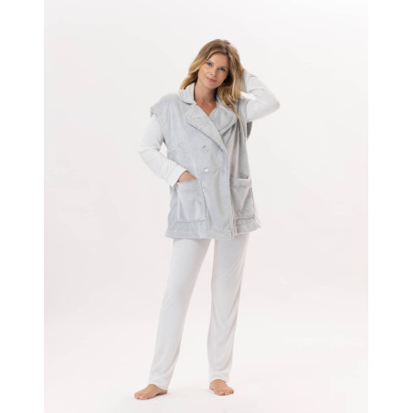 Short-sleeved button-down jacket in plush flannel ESSENTIEL Grey | Lingerie le Chat