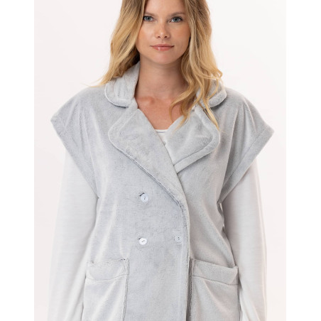 Short-sleeved button-down jacket in plush flannel ESSENTIEL Grey | Lingerie le Chat
