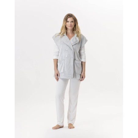 Short-sleeved button-down jacket in plush flannel ESSENTIEL Grey | Lingerie le Chat