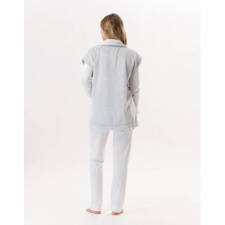 Short-sleeved button-down jacket in plush flannel ESSENTIEL Grey | Lingerie le Chat