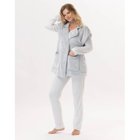 Short-sleeved button-down jacket in plush flannel ESSENTIEL Grey | Lingerie le Chat