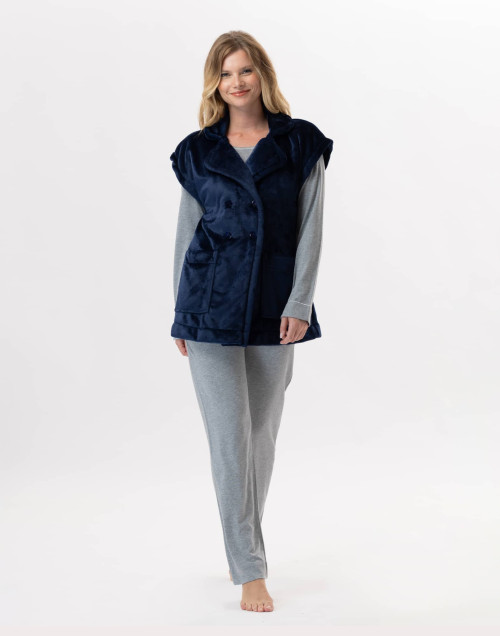 Short-sleeved button-down jacket in plush flannel ESSENTIEL Navy Blue