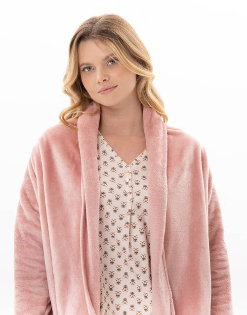 Asymmetrical plush flannel jacket ESSENTIEL Blush