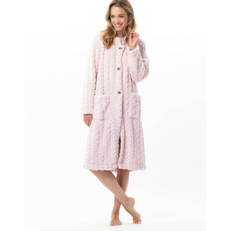 Robe de chambre boutonnée effet tressé ESSENTIEL Bois De Rose | Lingerie le Chat