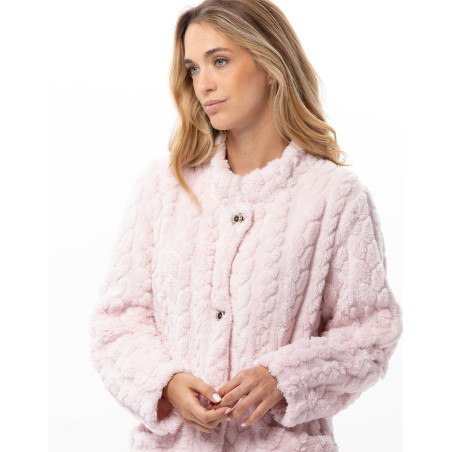 Robe de chambre boutonnée effet tressé ESSENTIEL Bois De Rose | Lingerie le Chat