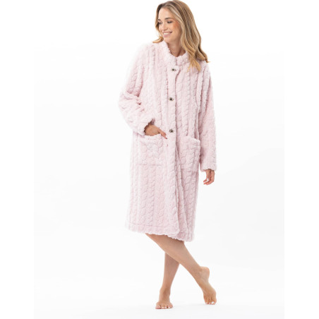 Robe de chambre boutonnée effet tressé ESSENTIEL Bois De Rose | Lingerie le Chat