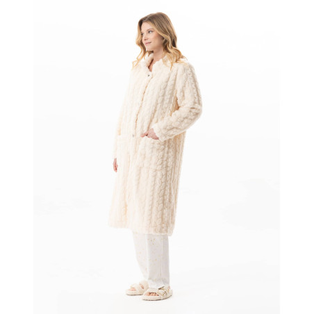 Robe de chambre boutonnée effet tressé ESSENTIEL Ecru | Lingerie le Chat