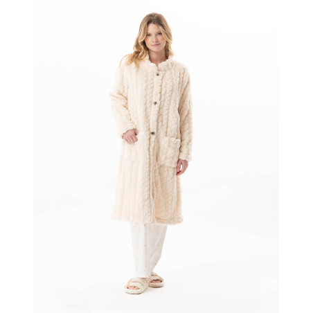 Robe de chambre boutonnée effet tressé ESSENTIEL Ecru | Lingerie le Chat