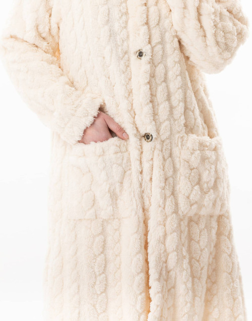 Robe de chambre boutonnée effet tressé ESSENTIEL Ecru | Lingerie le Chat