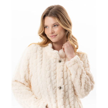 Robe de chambre boutonnée effet tressé ESSENTIEL Ecru | Lingerie le Chat