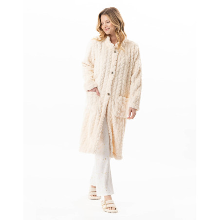 Fancy button-down dressing gown ESSENTIEL Ecru | Lingerie le Chat