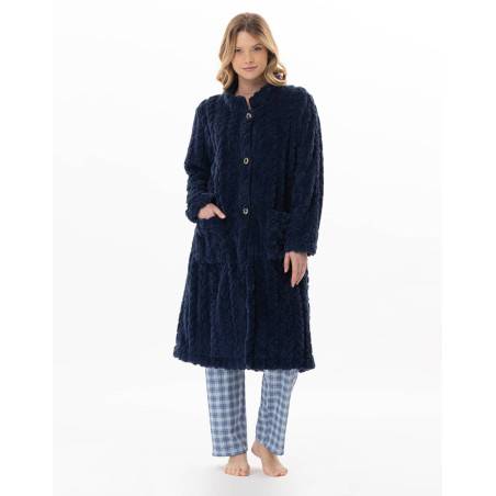 Robe de chambre boutonnée effet tressé ESSENTIEL Marine | Lingerie le Chat