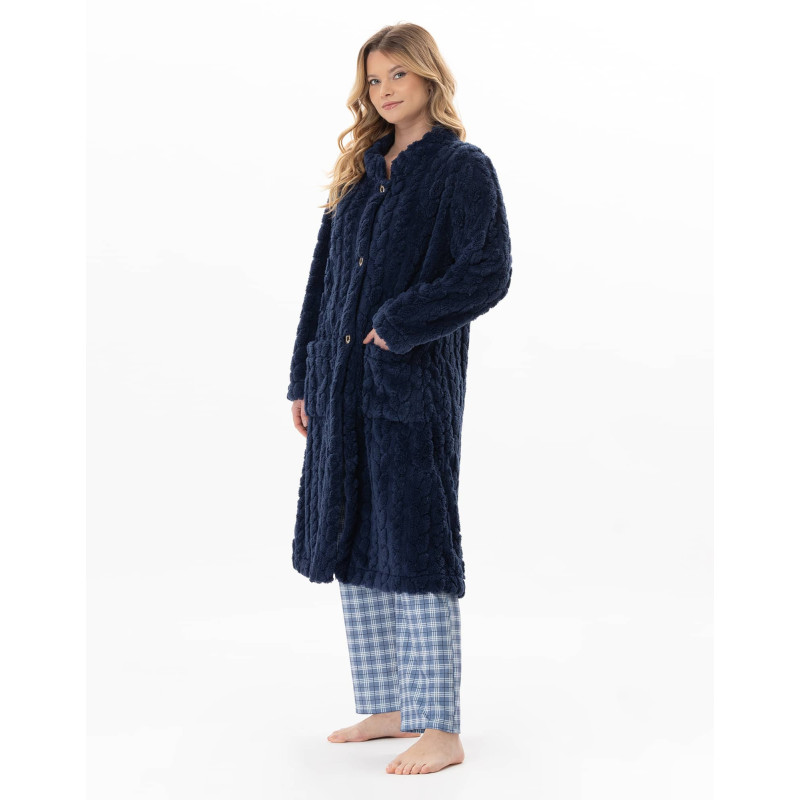 Robe de chambre boutonnée effet tressé ESSENTIEL Marine | Lingerie le Chat