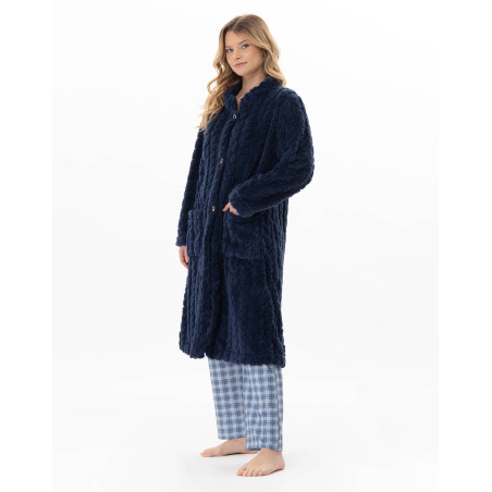 Robe de chambre boutonnée effet tressé ESSENTIEL Marine | Lingerie le Chat