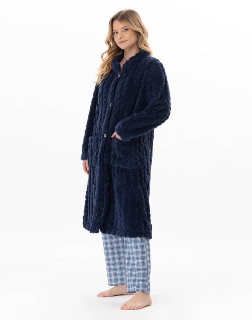 Robe de chambre boutonnée effet tressé ESSENTIEL Marine | Lingerie le Chat