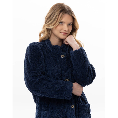 Robe de chambre boutonnée effet tressé ESSENTIEL Marine | Lingerie le Chat