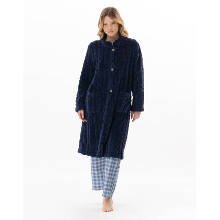 Robe de chambre boutonnée effet tressé ESSENTIEL Marine | Lingerie le Chat