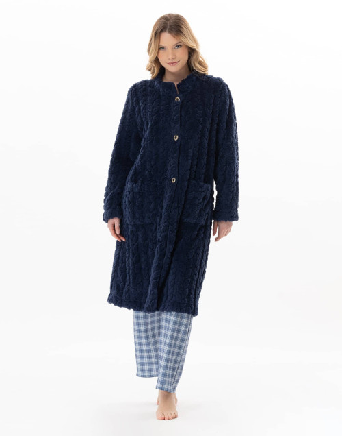 Robe de chambre boutonnée effet tressé ESSENTIEL Marine