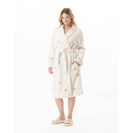 Embroidered dressing gown ESSENTIEL Ecru | Lingerie le Chat