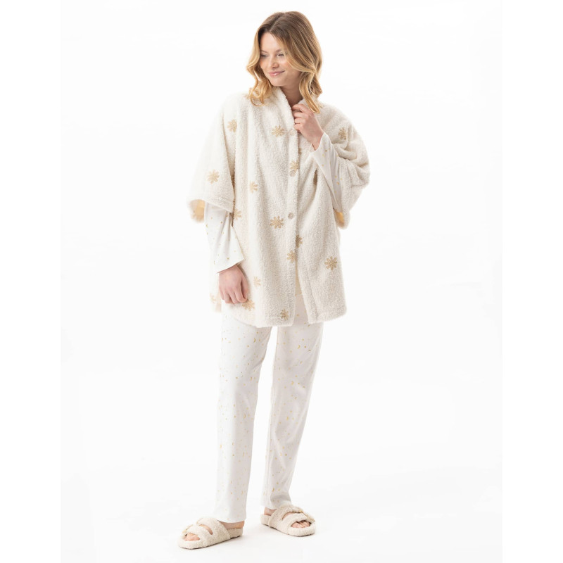 Poncho boutonné à motifs ESSENTIEL Ecru | Lingerie le Chat
