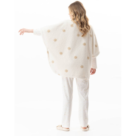Poncho boutonné à motifs ESSENTIEL Ecru | Lingerie le Chat
