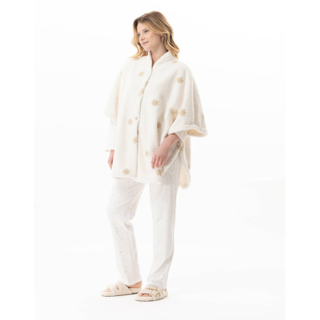 Poncho boutonné à motifs ESSENTIEL Ecru | Lingerie le Chat