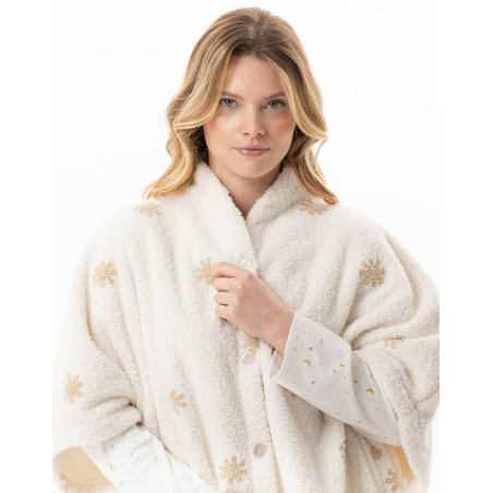 Poncho boutonné à motifs ESSENTIEL Ecru | Lingerie le Chat