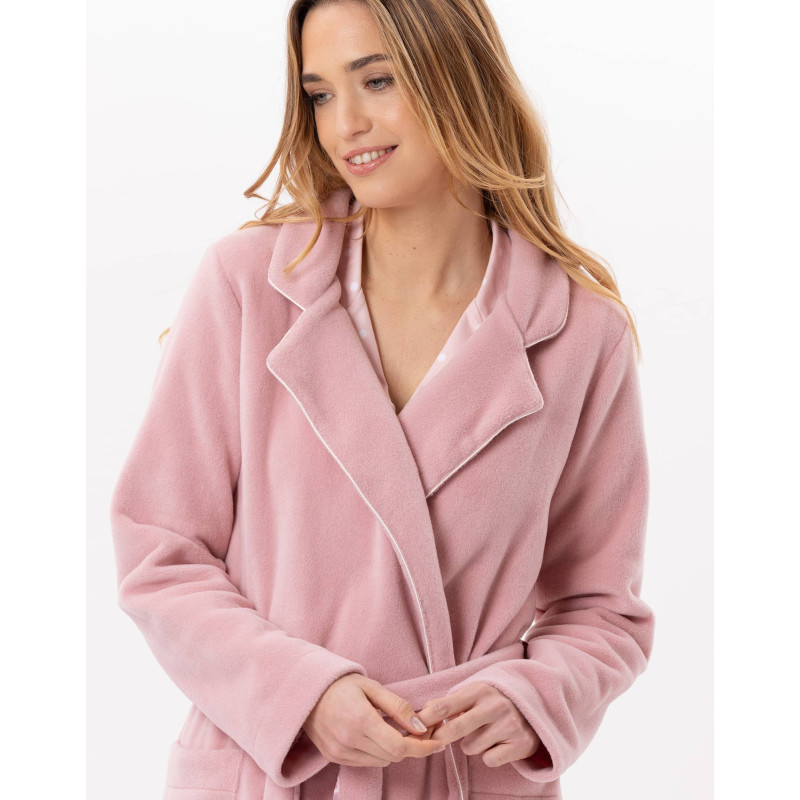 Fleece crossed dressing gown ESSENTIEL Blush | Lingerie le Chat