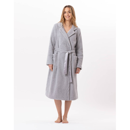 Peignoir croisé en polaire ESSENTIEL Gris Chine | Lingerie le Chat