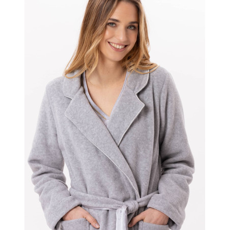 Peignoir croisé en polaire ESSENTIEL Gris Chine | Lingerie le Chat