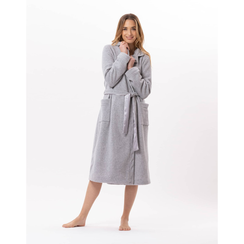 Peignoir croisé en polaire ESSENTIEL Gris Chine | Lingerie le Chat